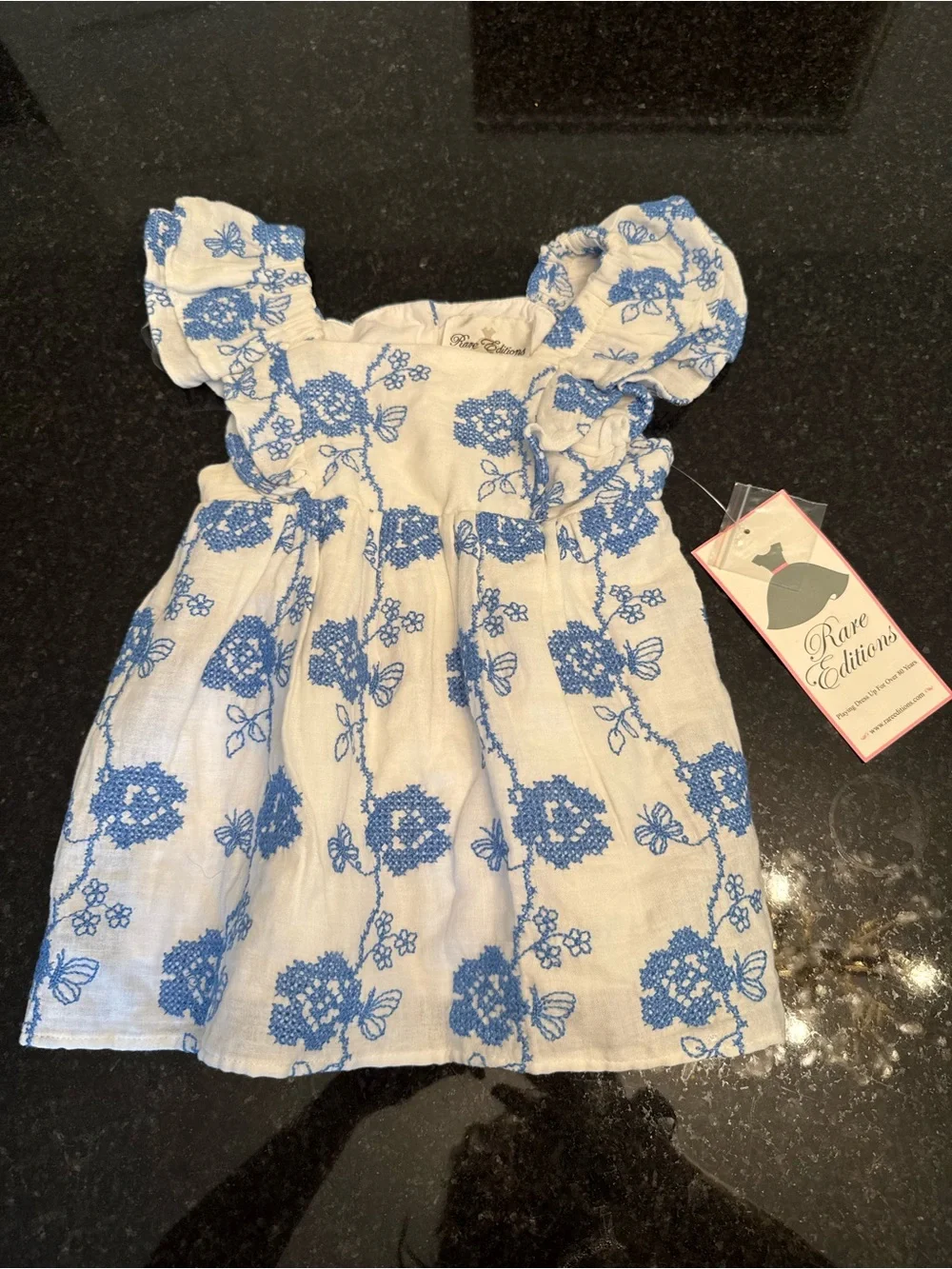Rare Editions White Dress with Blue Floral Print